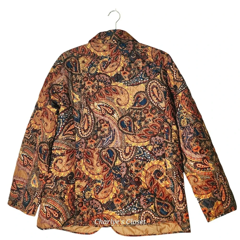 Jones New York Caramel Multi Paisley Quilted Travel Jacket M NWT